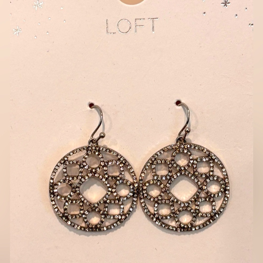LOFT Silver Rhinestone Statement Earrings